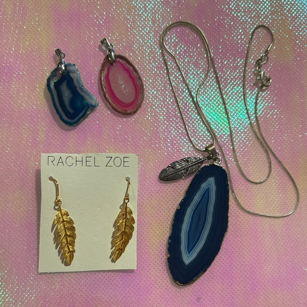✨ Feather Crystal Agate Jewelry Set of 4 ✨